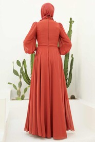  Long Terra Cotta Muslim Evening Dress 22232KRMT - 2