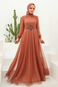  Stylish Terra Cotta Islamic Clothing Evening Gown 22290KRMT - 1