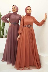  Stylish Terra Cotta Islamic Clothing Evening Gown 22290KRMT - 2