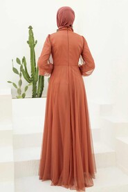  Stylish Terra Cotta Islamic Clothing Evening Gown 22290KRMT - 3