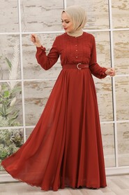 Terra Cotta Hijab Evening Dress 2754KRMT - 1