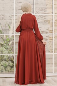 Terra Cotta Hijab Evening Dress 2754KRMT - 2