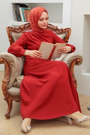  Modern Terra Cotta Hijab Long Sleeve Dress 3295KRMT - 2