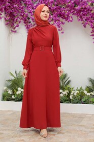  Modern Terra Cotta Hijab Long Sleeve Dress 3295KRMT - 1
