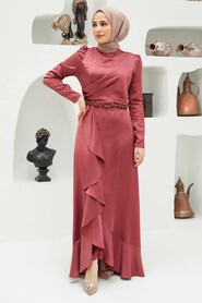  Modern Terra Cotta Muslim Evening Gown 3381KRMT - 5