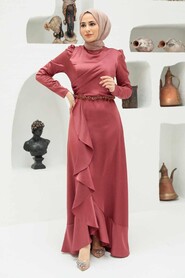  Modern Terra Cotta Muslim Evening Gown 3381KRMT - 4