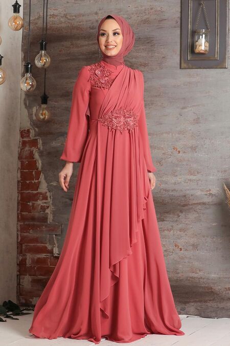 Abaya Caftan Femme Avec Fermeture éclair Cachée - Taille 36-44, Couleur Terracotta, En Lin