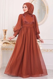 Terra Cotta Hijab Evening Dress 40302KRMT - 1