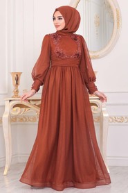 Terra Cotta Hijab Evening Dress 40302KRMT - 2