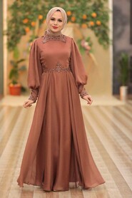 Terra Cotta Hijab Evening Dress 52779KRMT - 1