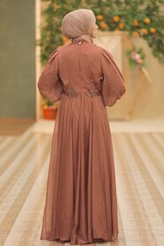 Terra Cotta Hijab Evening Dress 52779KRMT - 2