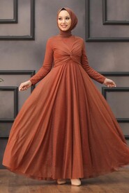  Plus Size Terra Cotta Islamic Clothing Evening Dress 5397KRMT - 1