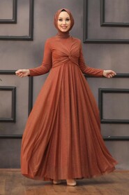  Plus Size Terra Cotta Islamic Clothing Evening Dress 5397KRMT - 2