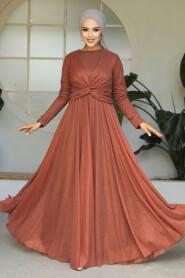  Plus Size Terra Cotta Islamic Clothing Evening Dress 5397KRMT - 5