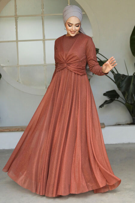  Plus Size Terra Cotta Islamic Clothing Evening Dress 5397KRMT - NEVA STYLE