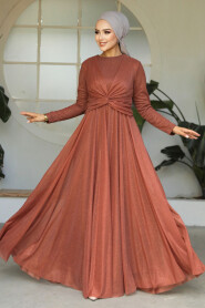  Plus Size Terra Cotta Islamic Clothing Evening Dress 5397KRMT - 3