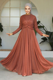  Plus Size Terra Cotta Islamic Clothing Evening Dress 5397KRMT - 2