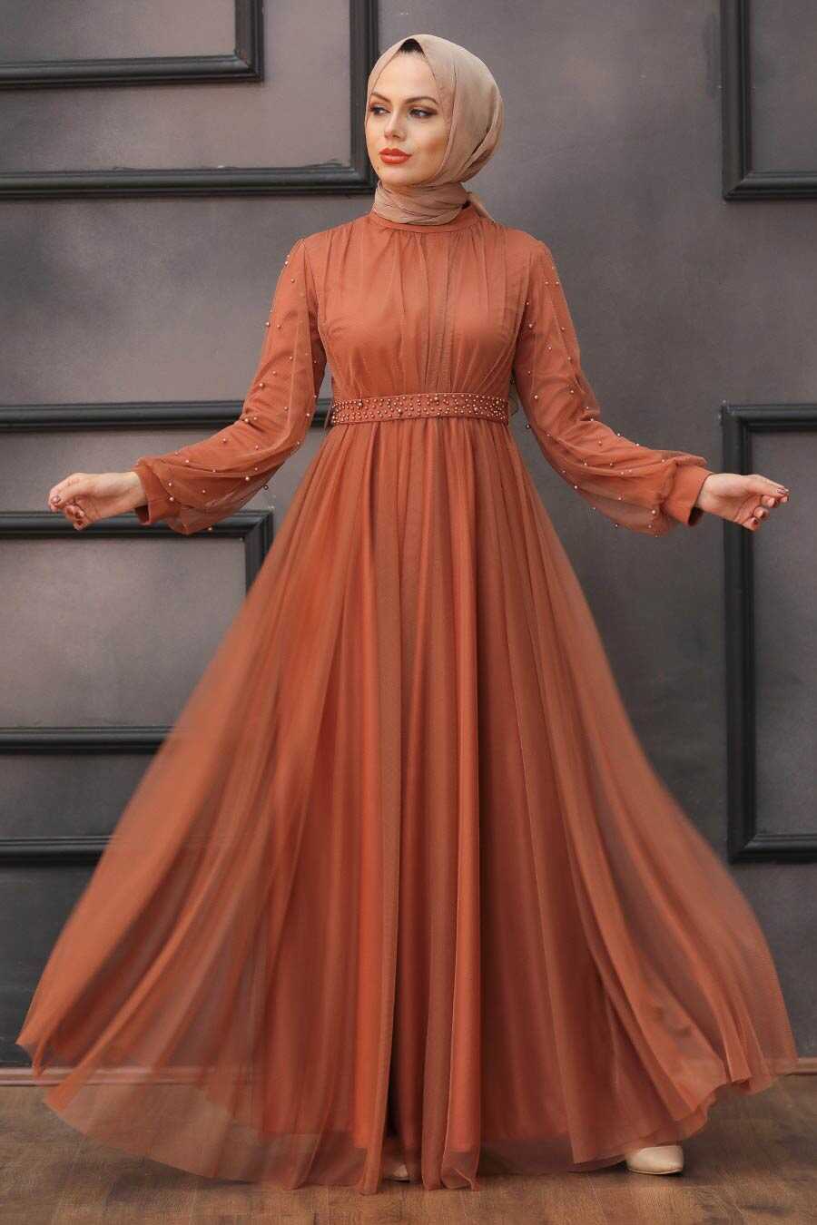Neva Style - Modern Terra Cotta Islamic Clothing Evening Gown 5514KRMT