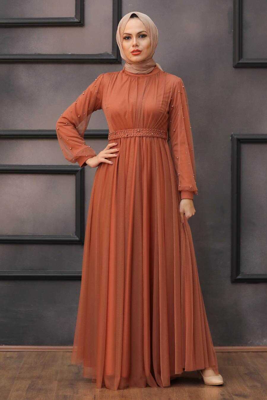 Neva Style - Modern Terra Cotta Islamic Clothing Evening Gown 5514KRMT