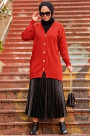 Terra Cotta Hijab Knitwear Cardigan 2438KRMT - 1
