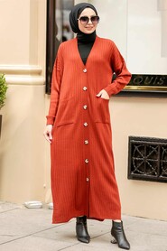 Terra Cotta Hijab Knitwear Cardigan 33690KRMT - 2