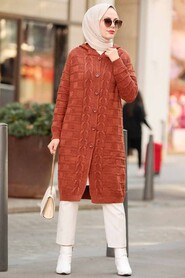 Terra Cotta Hijab Knitwear Cardigan 41201KRMT - 1