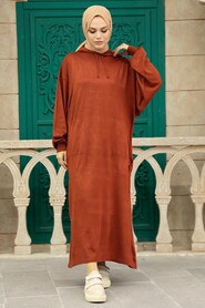 Terra Cotta Hijab Knitwear Dress 33902KRMT - 3