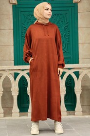 Terra Cotta Hijab Knitwear Dress 33902KRMT - 2