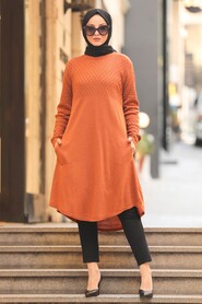Terra Cotta Hijab Knitwear Tunic 1964KRMT - 1
