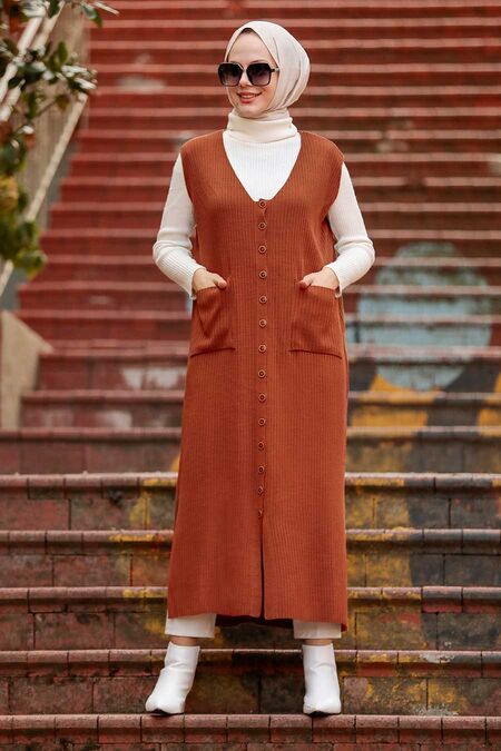 Terra Cotta Hijab Knitwear Vest 3324KRMT - NEVA STYLE