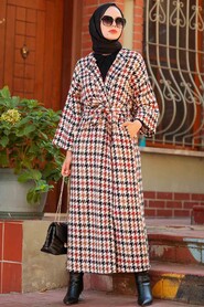 Terra Cotta Hijab Stamp Coat 5663KRMT - 2