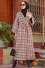 Terra Cotta Hijab Stamp Coat 5663KRMT - 1