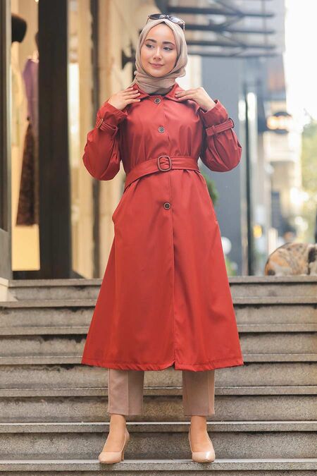 Terra Cotta Hijab Trenchcoat 5169KRMT - NEVA STYLE