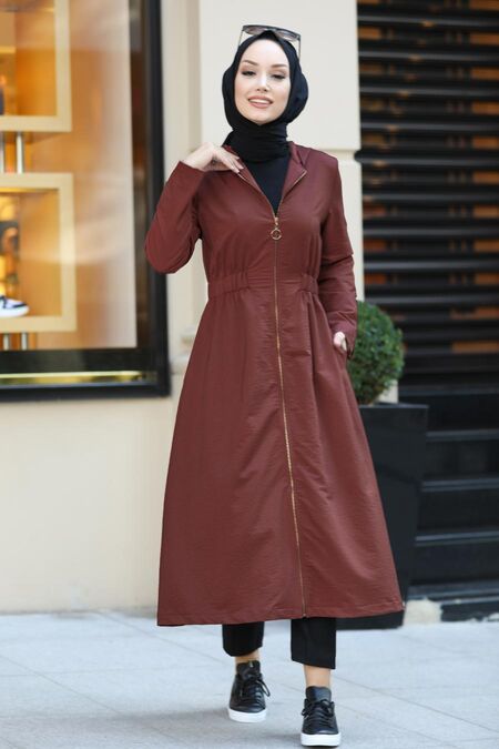 Terra Cotta Hijab Trenchcoat 8895KRMT - NEVA STYLE