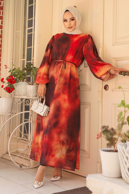Terra Cotta Modest Long Dress 60992KRMT - NEVA STYLE