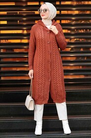 Terrra Cotta Hijab Knitwear Cardigan 41203KRMT - 2