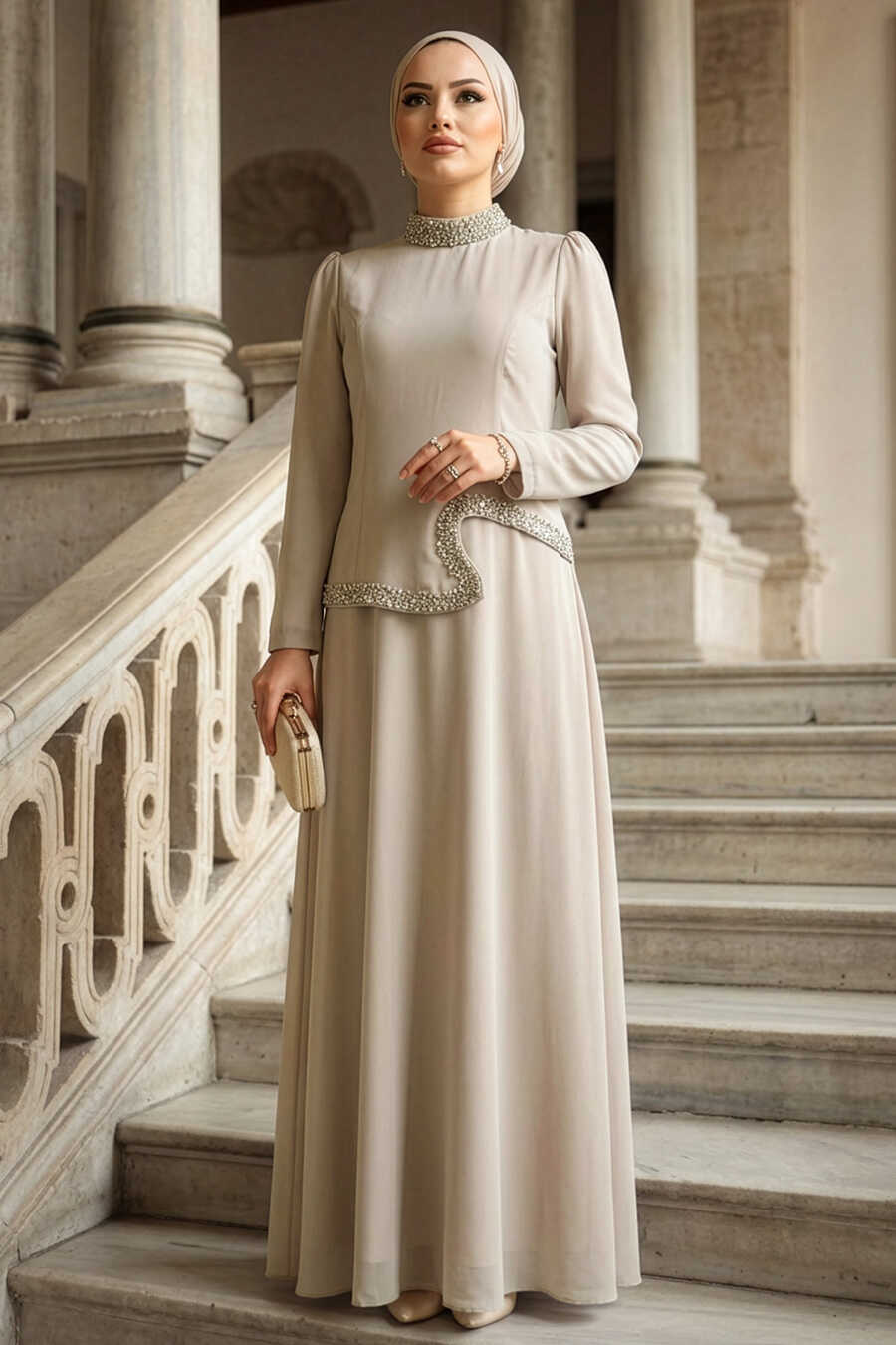 beaded party dress modest LaDivine CD0102 Modest Long Formal A Line Mother of the Bride Dress – The  Dress Outlet main image 1