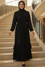 Modest Evening Dress - Bead Sequin Embroidered Black Modest Evening Dress 47671S - 2
