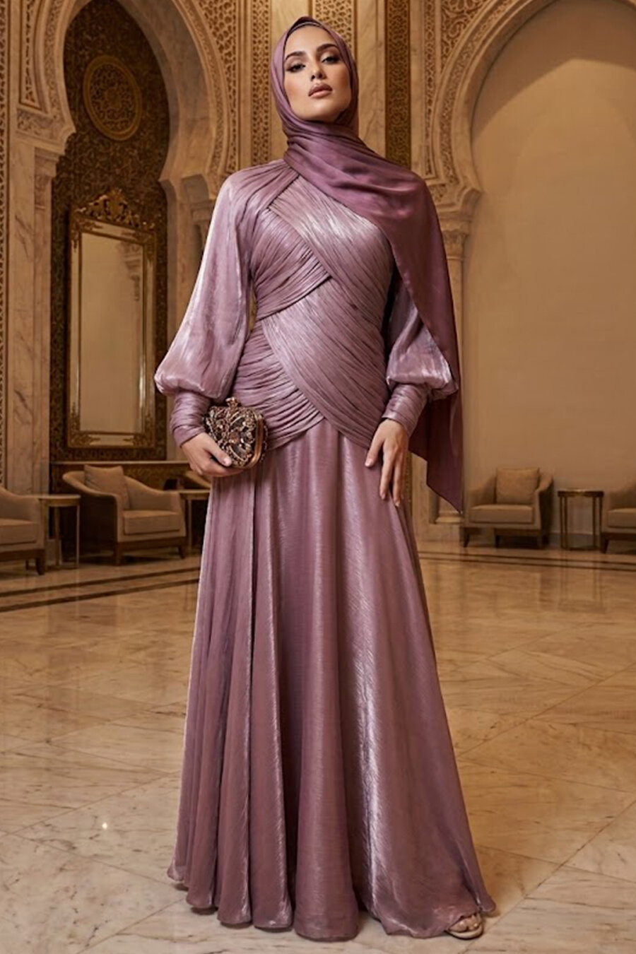 rose gold modest dress Evening MTO