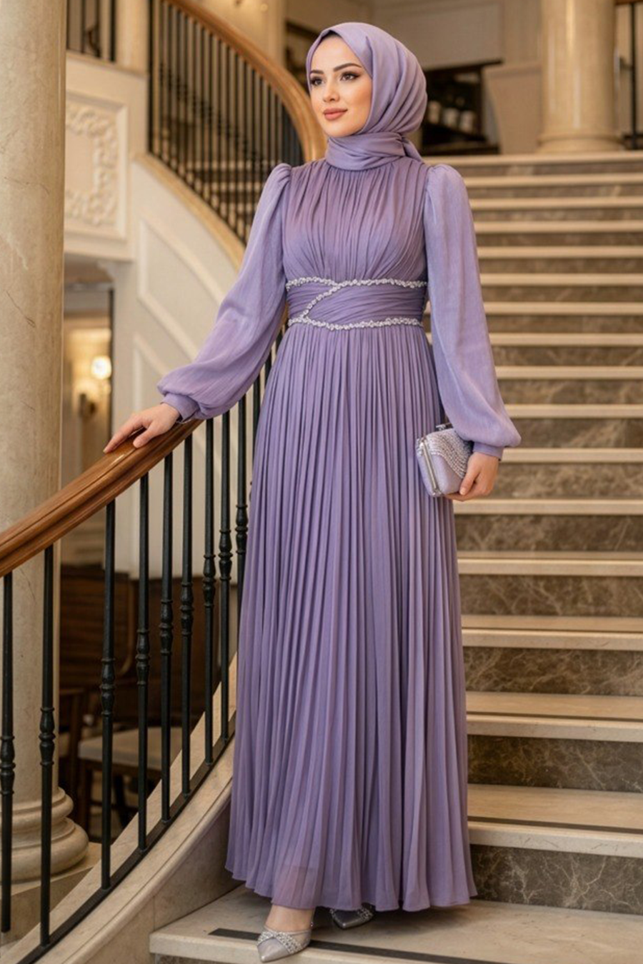 lilac modest evening dress Luxury Beaded Lilac Halter One Shoulder Evening Dress SS329 main image 0