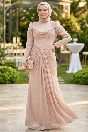 Modest Evening Dress - Draped Powder Modest Evening Dress 70136PD - 