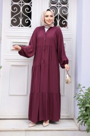Tiered Pleated Damson Modest Dress 20612MU - 2
