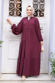 Tiered Pleated Damson Modest Dress 20612MU - 3