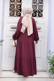 Tiered Pleated Damson Modest Dress 20612MU - 4