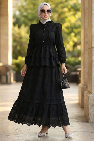 Tiered Ruffle Detail Broderie Black Modest Set 50272S - 