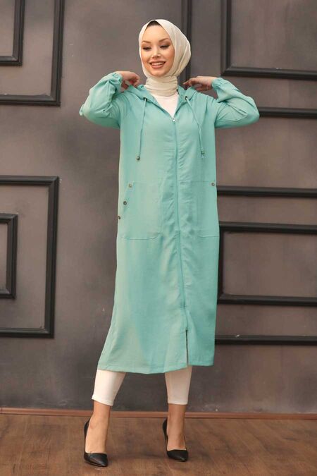 Turquoise Hijab Coat 14650TR - NEVA STYLE