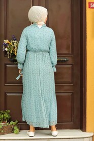 Turquoise Hijab Dress 1477TR - 2
