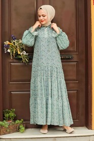 Turquoise Hijab Dress 1482TR - 1