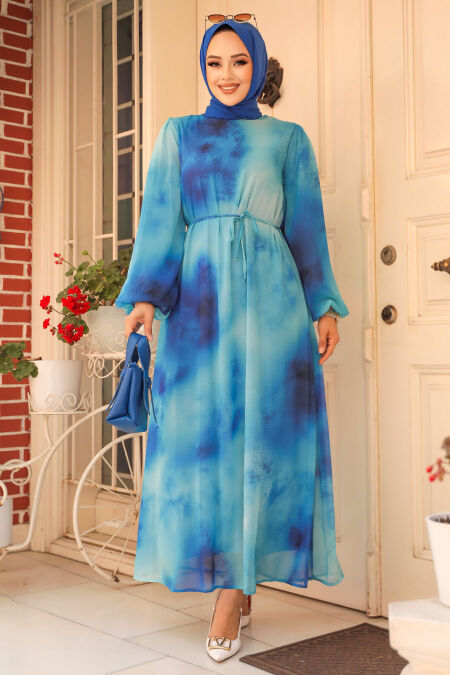 Turquoise Modest Long Dress 60992TR - NEVA STYLE