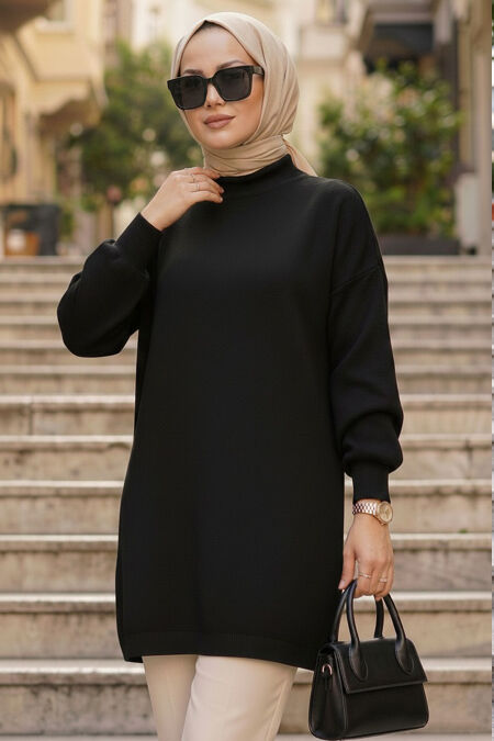 Turtleneck Black Modest Knit Sweater 10381S - 